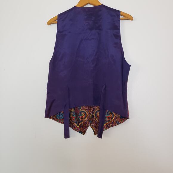 Vintage 80s Rayon Multicolored Vest Silky Back Large - Picture 7 of 8